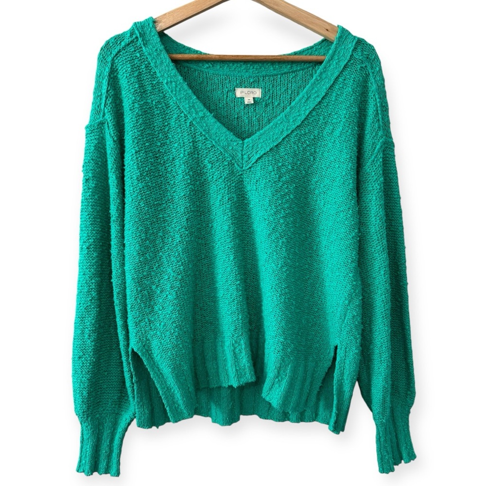Pilcro Anthropologie Textured V-Neck Sweater Cotton Blend Oversized XS